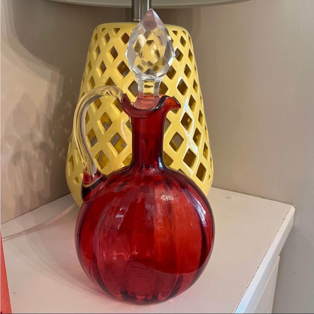 Vintage Glass Cranberry Decanter Bottle